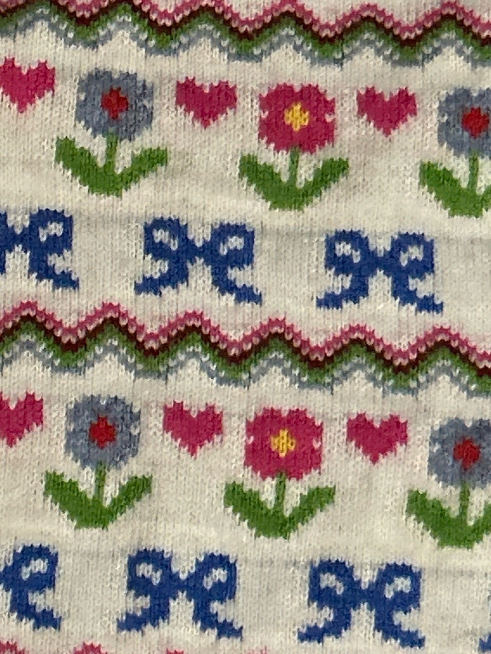 Boden Edie Fair Isle Vest Oatmeal Melange Knit Floral & Bow Pink Trim - Picture 11 of 13